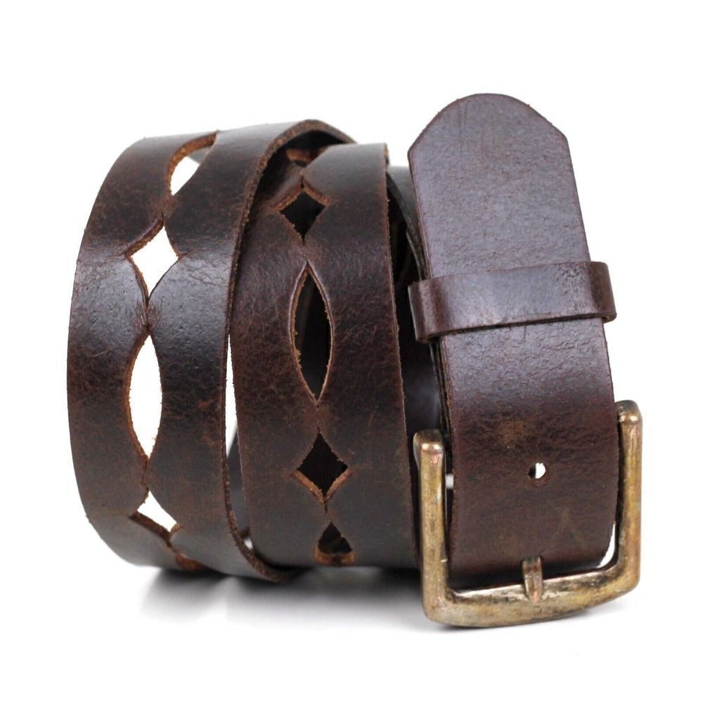 HIPWEAR Canada CUT OUT BROWN GENUINE LEATHER 1.5"Wd WOMEN'S BELT Sz XL (A49